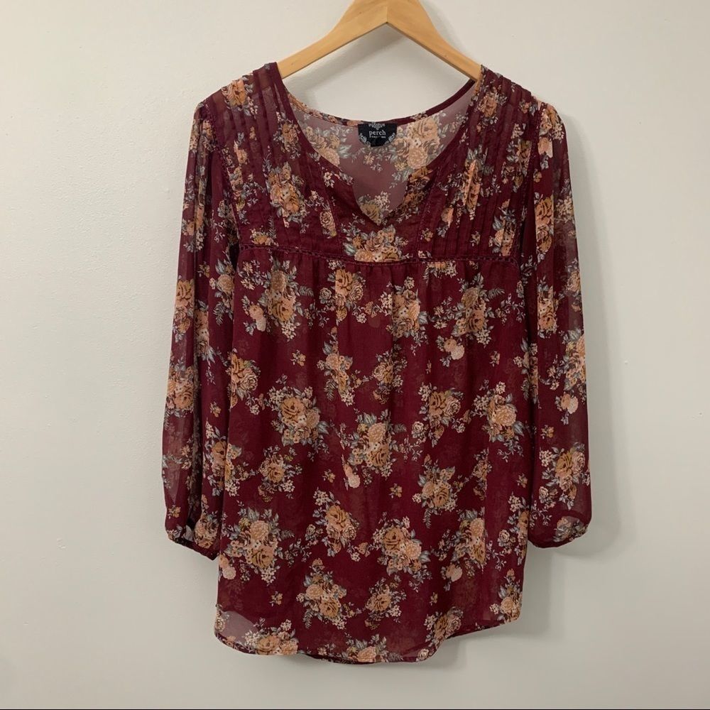 PERCH by Blu Pepper Floral ¾ Sleeve Blouse